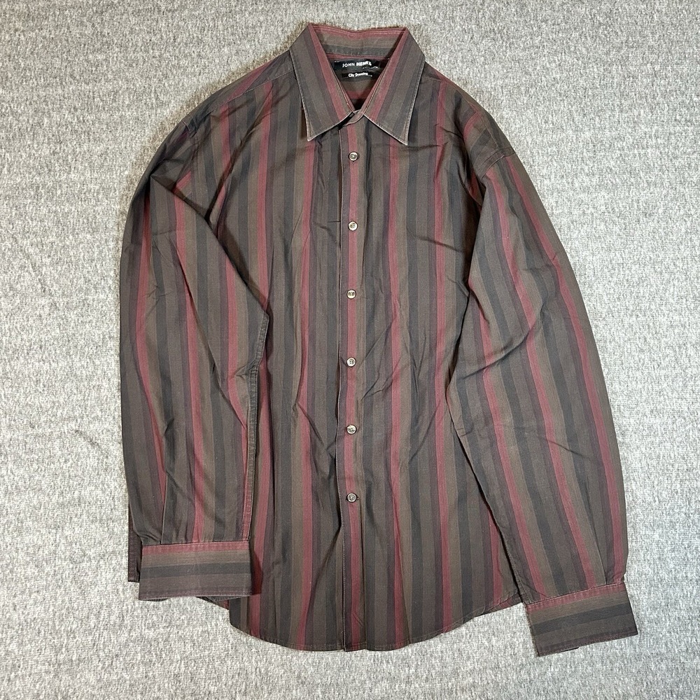 John Henry City Dressing Mens XL Button Up Shirt Long Sleeve Striped 100% Cotton